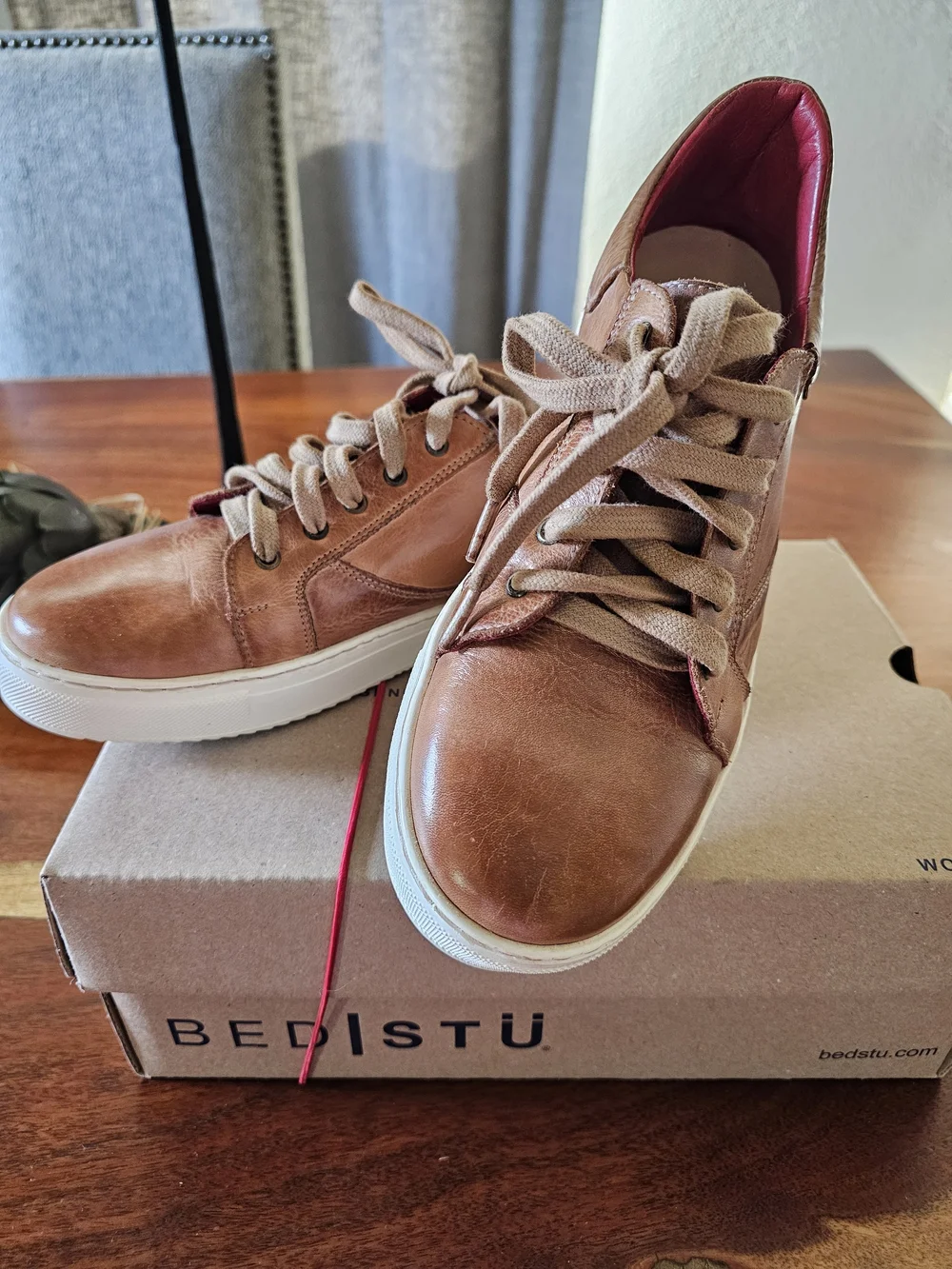 Bed Stu Women’s Brown Leather Sneakers with Red Lining